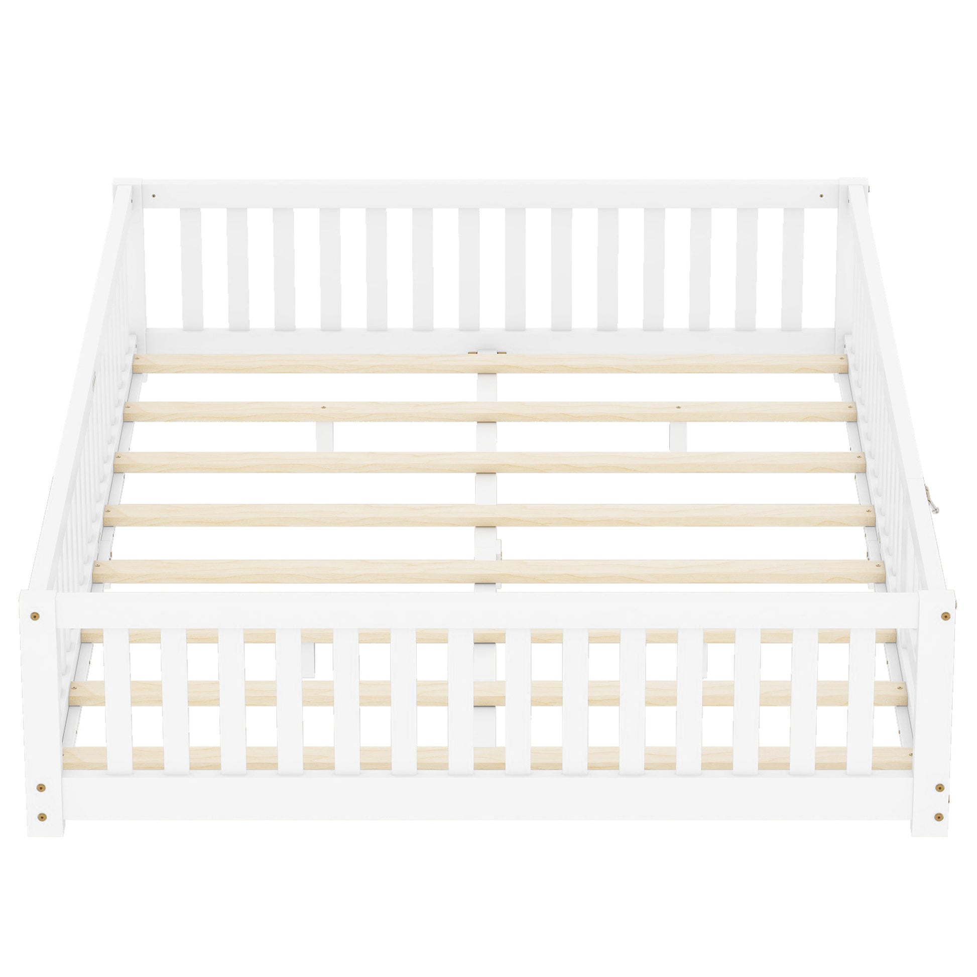 Queen Size Bed Floor Bed With Safety Guardrails And Door For Kids, White Expect Arrival Date 2024.7.26 , Old Sku W158090696 Queen White Pine