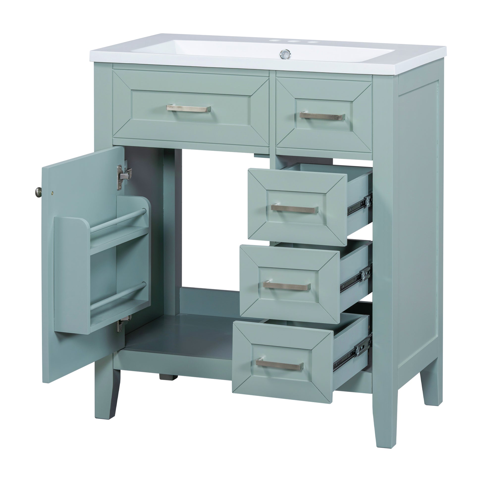 30" Bathroom Vanity With Sink Combo, Green Bathroom Cabinet With Drawers, Solid Frame And Mdf Board Green Solid Wood Mdf