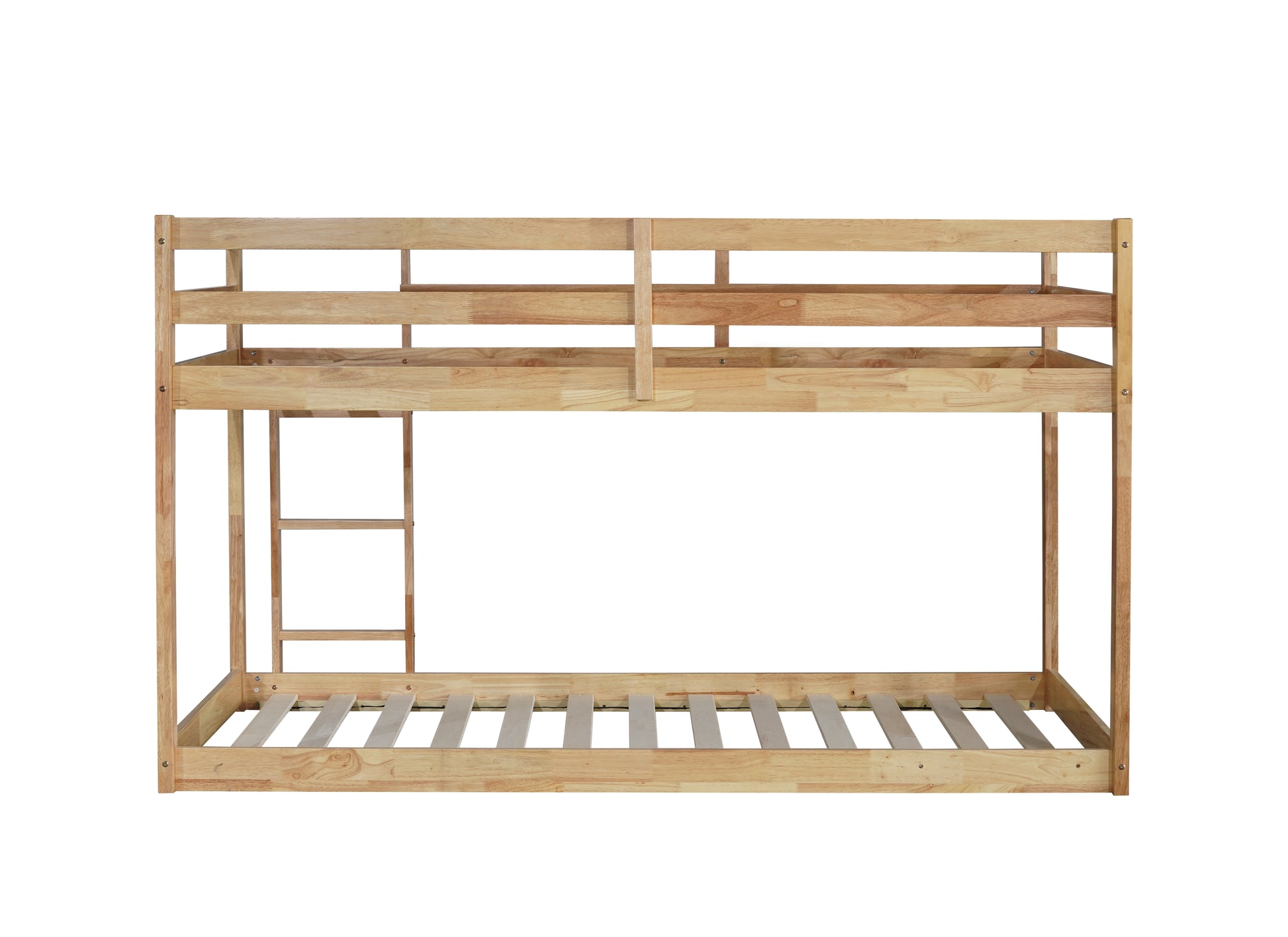 Solid Woodensolid Rubber Wooden Twin Over Twin Loft Bed With Ladder ,Upper And Bottom Bed Platforms Crafted With Strengthened Slats ,Natural Twin Natural Rubber Wood