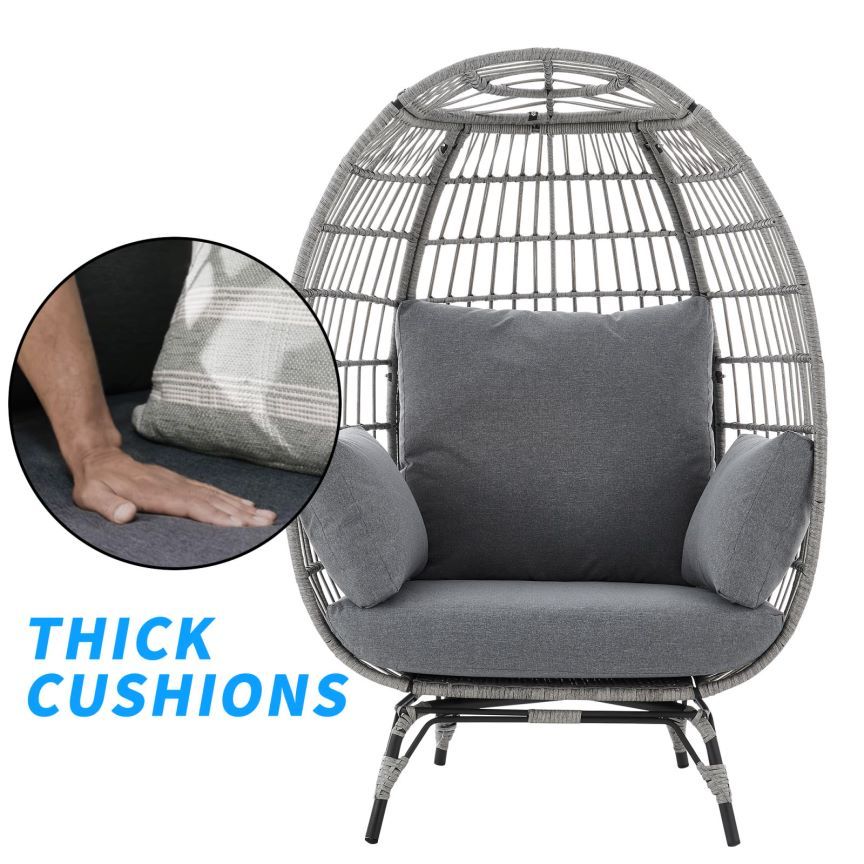 Large Outdoor Egg Chair, Indoor Patio Wicker Basket Chair With Cushion, Rattan Egg Chairs For Bedroom, Outside, Balcony,Grey Grey Pe Rattan Iron