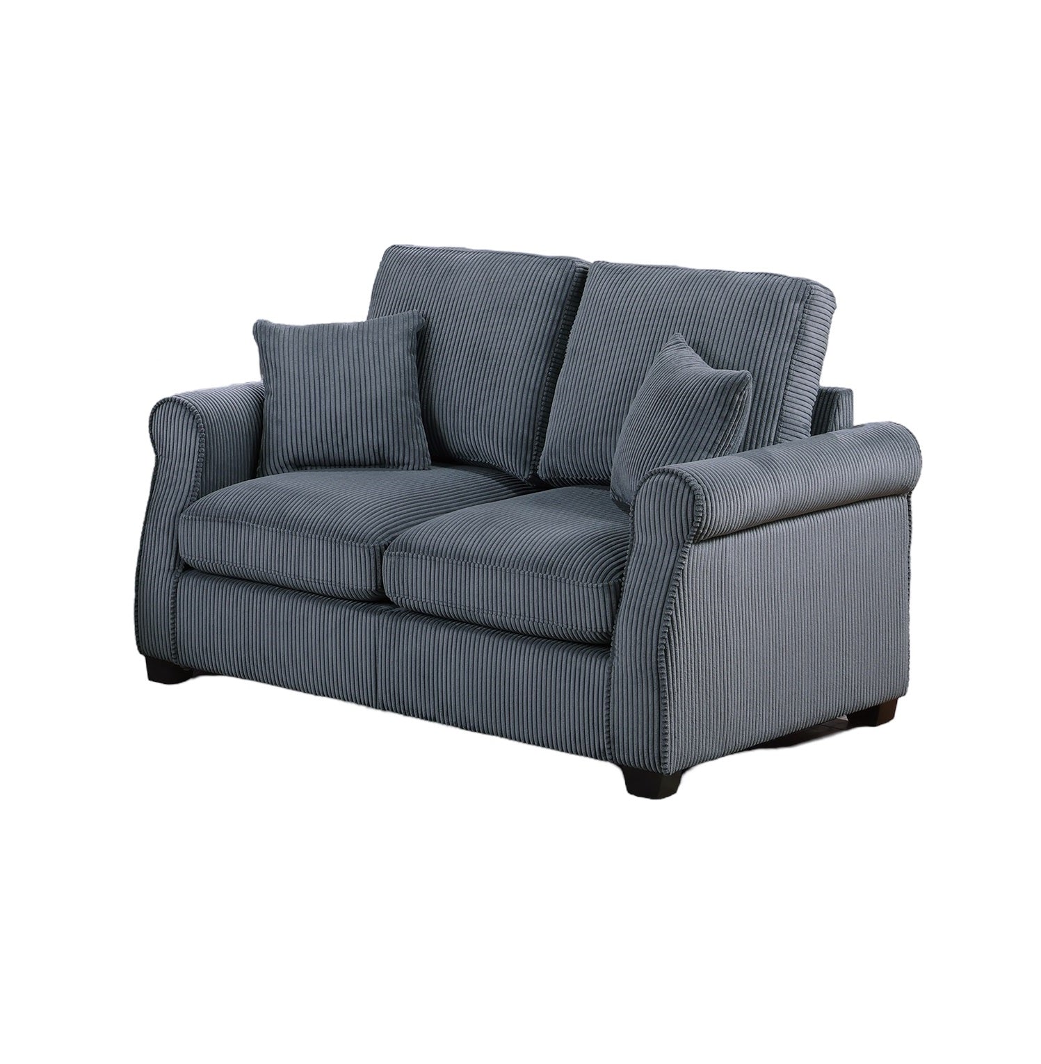Classic Living Room 2Pc Sofa Set Dark Gray Corduroy Sofa Loveseat W Pillows Square Arms Plush Couch Dark Gray Primary Living Space Cushion Back Classic,Contemporary,Modern Rubberwood Rolled Arms Corduroy 4 Seat