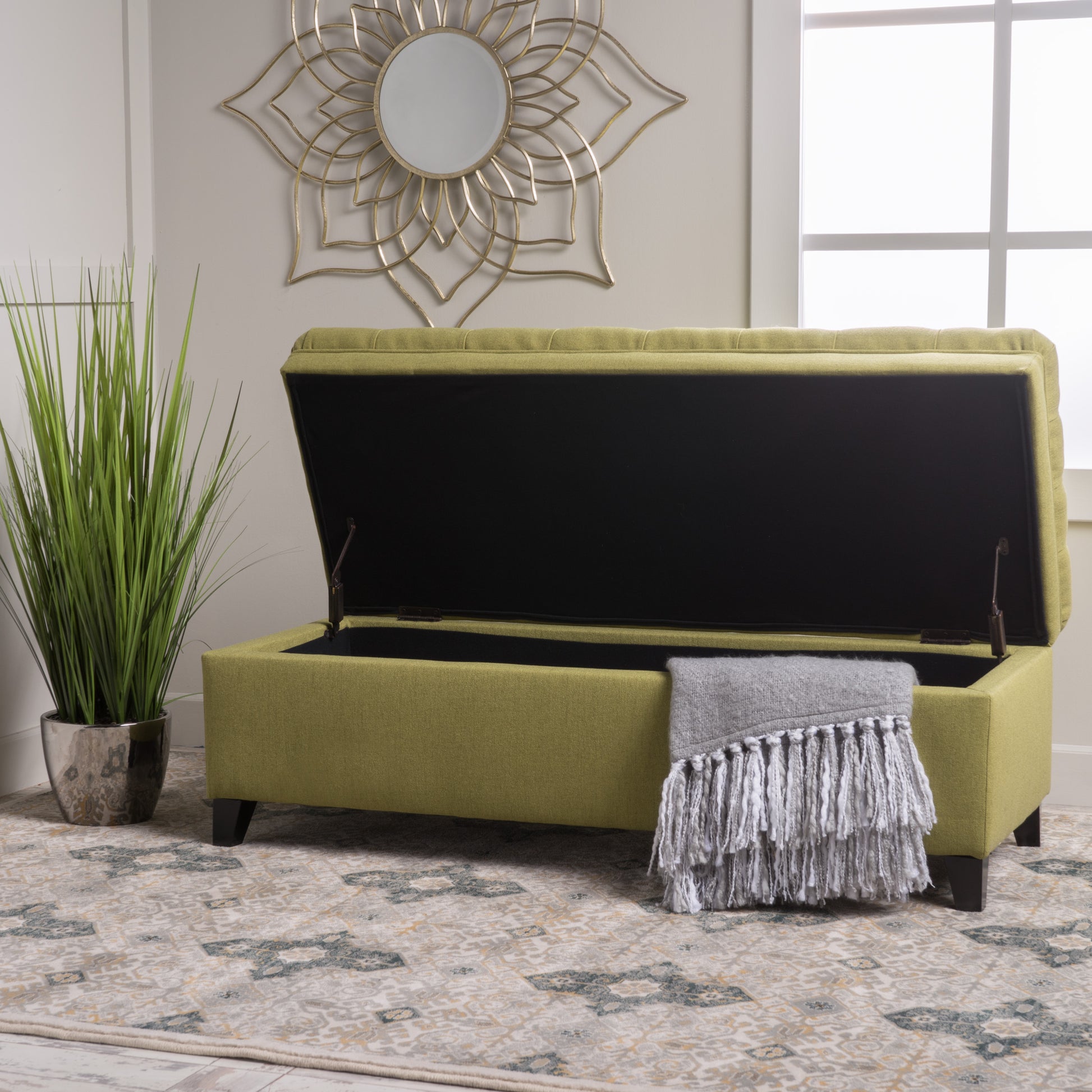 Juliana Storage Ottoman Green Fabric