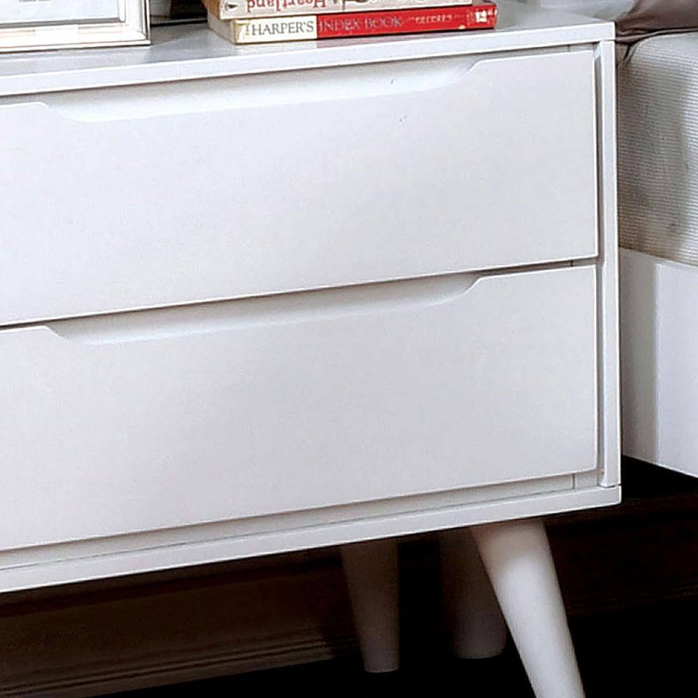 Mid Century Modern White Color 1Pc Nightstand Bedroom Furniture Solid Wood Round Tapered Legs 2 Drawers Bedside Table White White 2 Drawers Bedroom Bedside Cabinet Contemporary,Mid Century Modern,Modern,Transitional Rubberwood Drawers Solid Wood