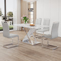 Table And Chair Set, Modern Dining Table, Imitation Marble White Top And Silver Legs, Soft And Comfortable Dining Chair, Perfect For Dinner, Meetings, Home And Office Decor Grey Silver Glass Metal