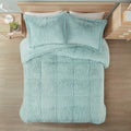 Shaggy Long Fur Comforter Mini Set Queen Blue Polyester