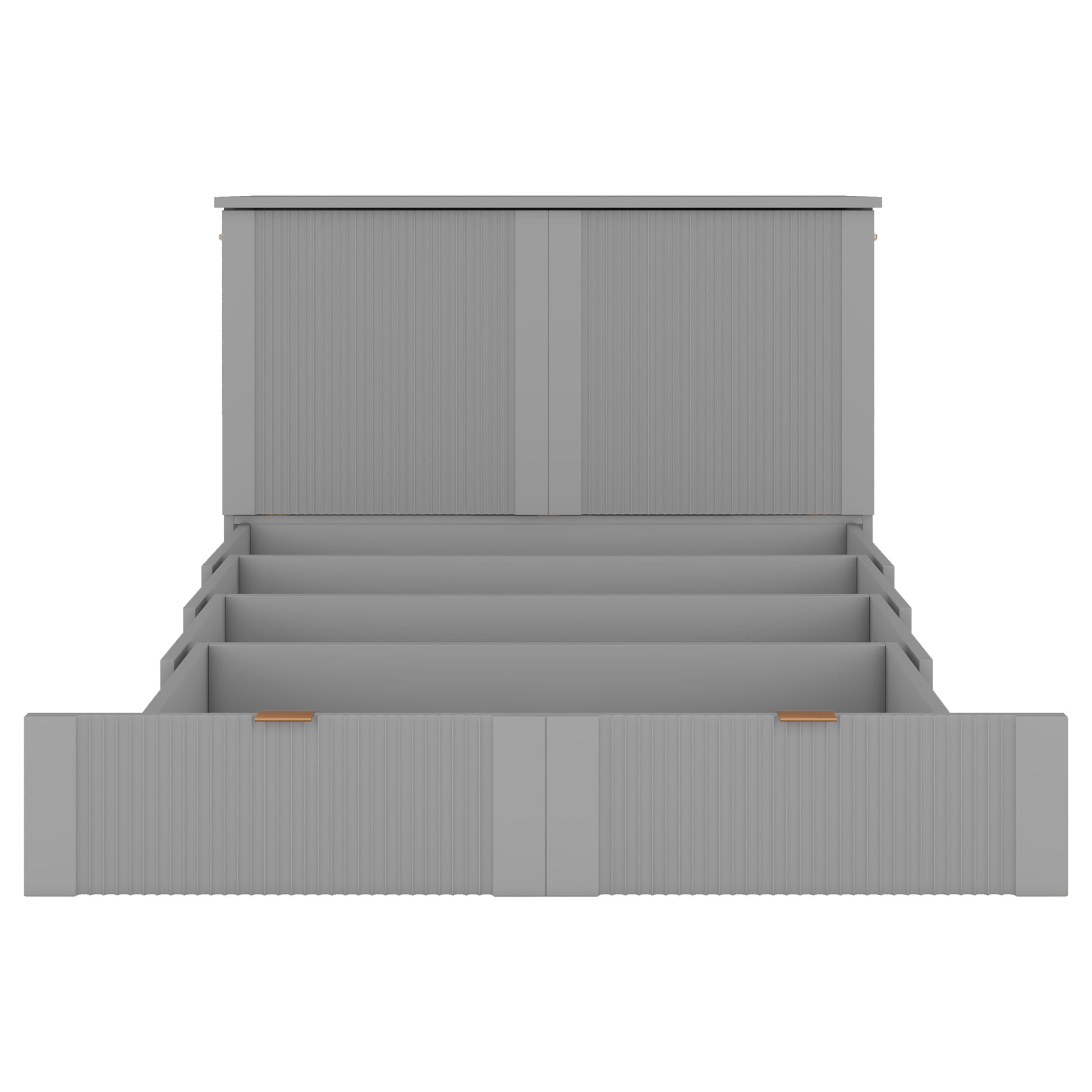 Full Size Murphy Bed With Drawer And A Set Of Sockets & Usb Ports, Pulley Structure Design, Gray Full Gray Plywood