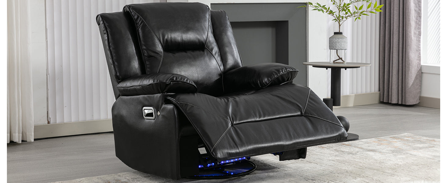 Home Theater Recliner Set Manual Recliner Chair With A Led Light Strip Two Built In Cup Holders For Living Room,Bedroom, Black Black Foam Pu