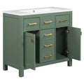 36'' Bathroon Vanity With Resin Sink Combo Set,Modern Freestanding Single Bathroom Cabinet With 4 Drawers & 2 Cabinets,Storage Cabinet For Bathroom, Solid Wood Frame Vanity Set, Green 4 Green 2 2 Adjustable Hinges Bathroom Freestanding Solid Wood Mdf