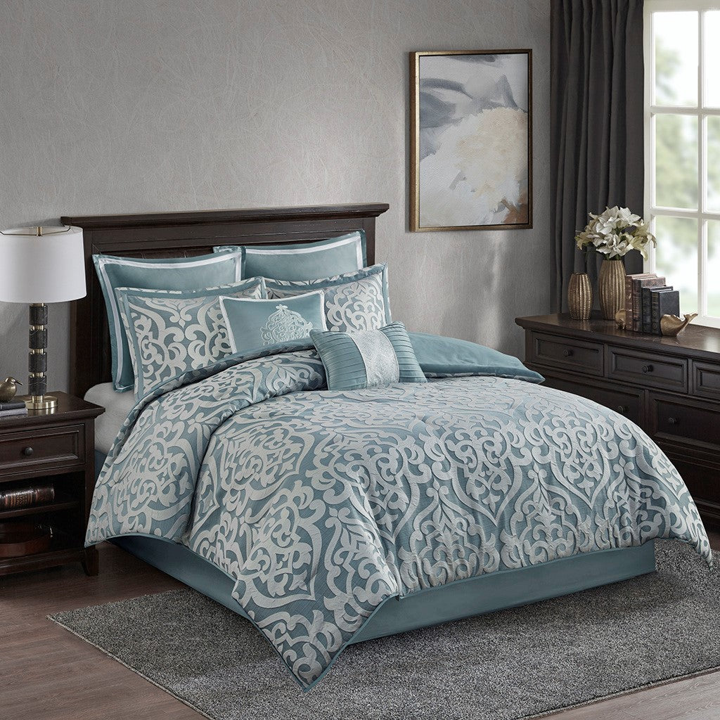 8 Piece Jacquard Comforter Set Aqua Silver King King Aqua Silver Polyester