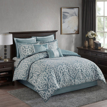8 Piece Jacquard Comforter Set Aqua Silver King King Aqua Silver Polyester