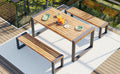 3 Pieces Outdoor Dining Table With 2 Benches, Patio Dining Set With Unique Top Texture, Acacia Wood Top & Steel Frame, All Weather Use, For Outdoor & Indoor, Natural No Acacia Wood Garden & Outdoor Acacia Wood