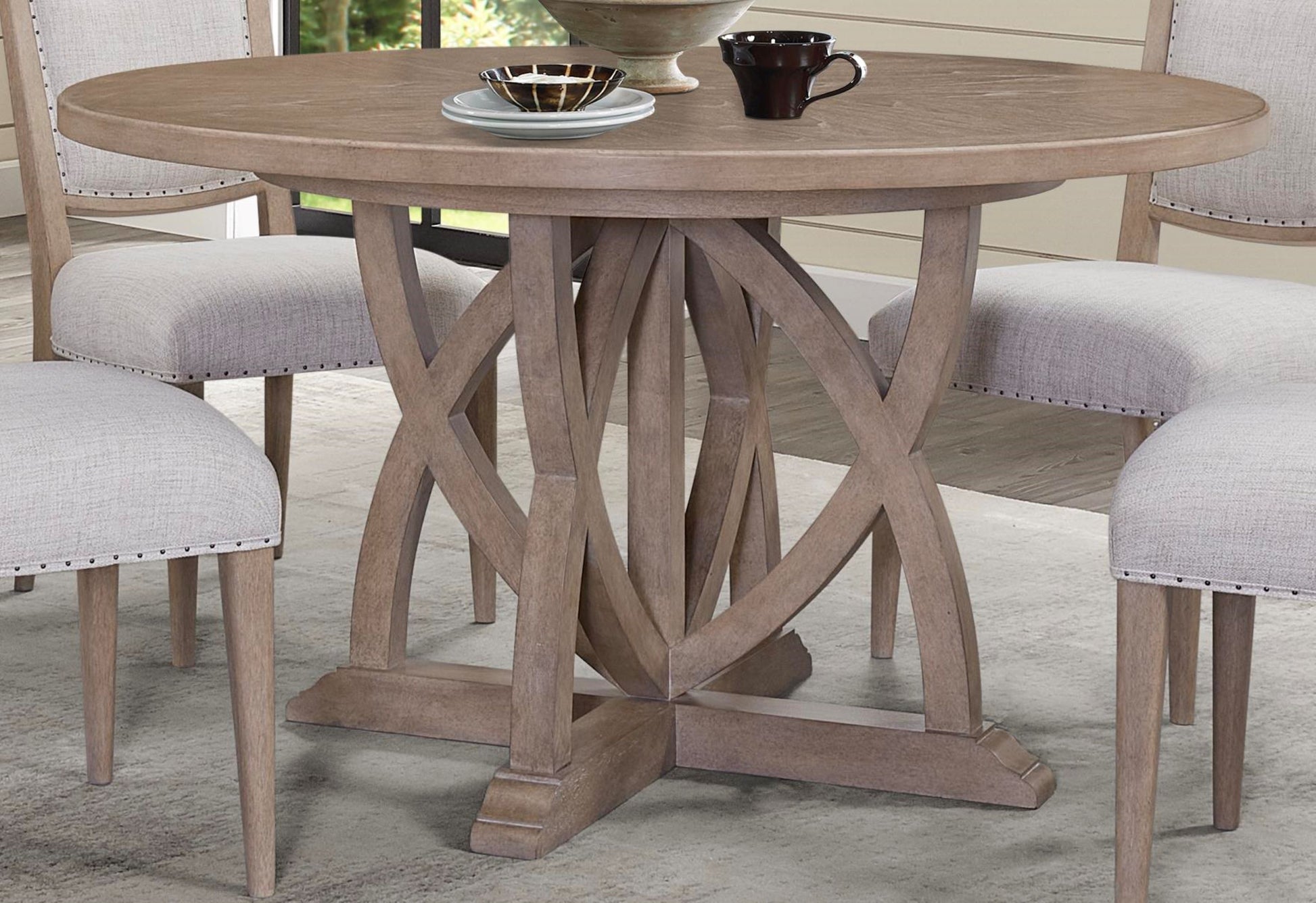 Round Dining Expandable Dining Table Sand Solid Wood Mdf