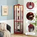 Glass Cabinet Lighted Corner Cabinet Corner Display Curio Cabinet, Glass Display With Light Included Bar Cabinet,Wine Cabinet With Adjustable Glass Shelves Carved Decoration Cherry Light Included Cherry Mdf Glass