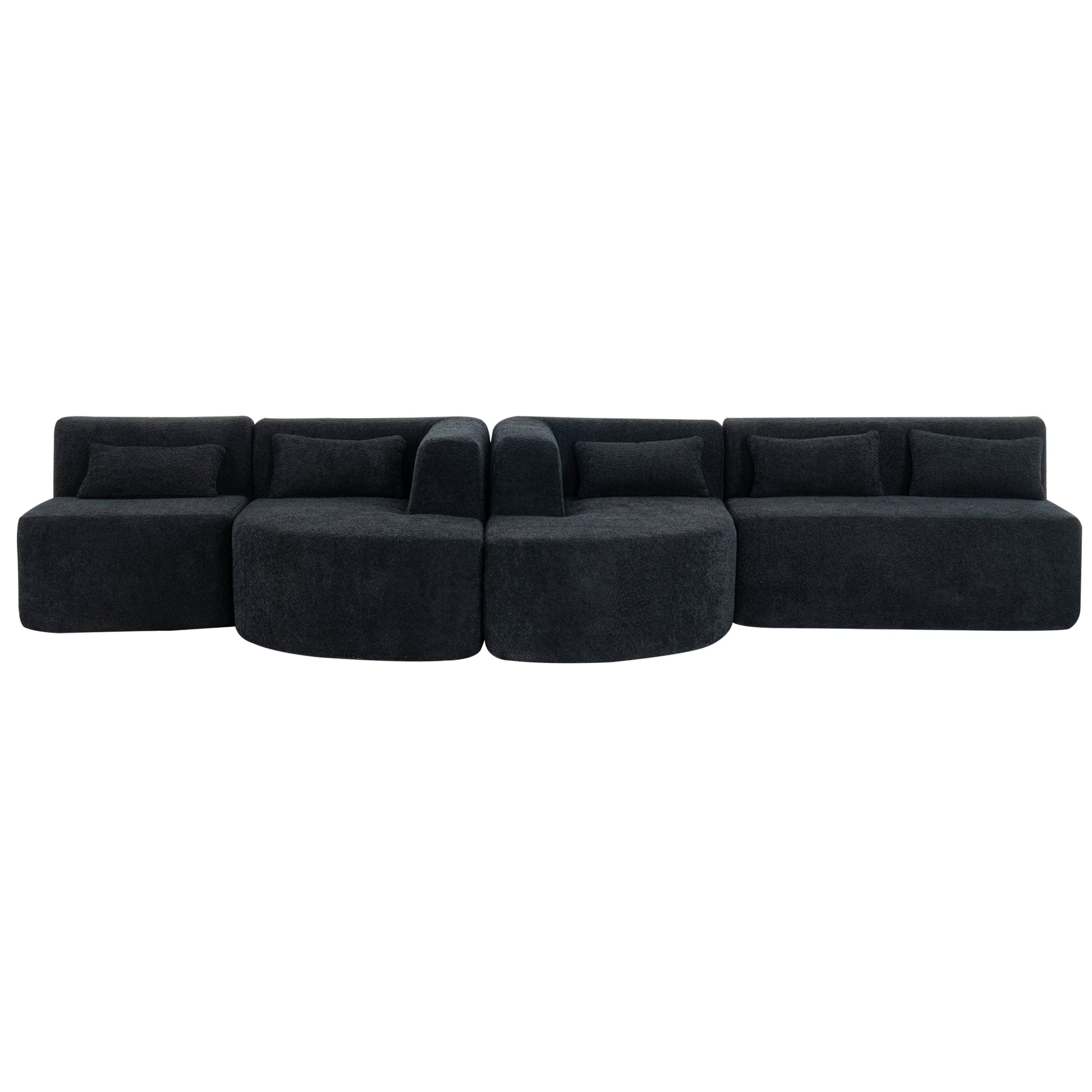 143.7" Upholstered Sofa Free Combined Sofa Couch With Two Chaise Lounge And Five Back Pillows For Living Room, Black Black Foam Polyester 5 Seat