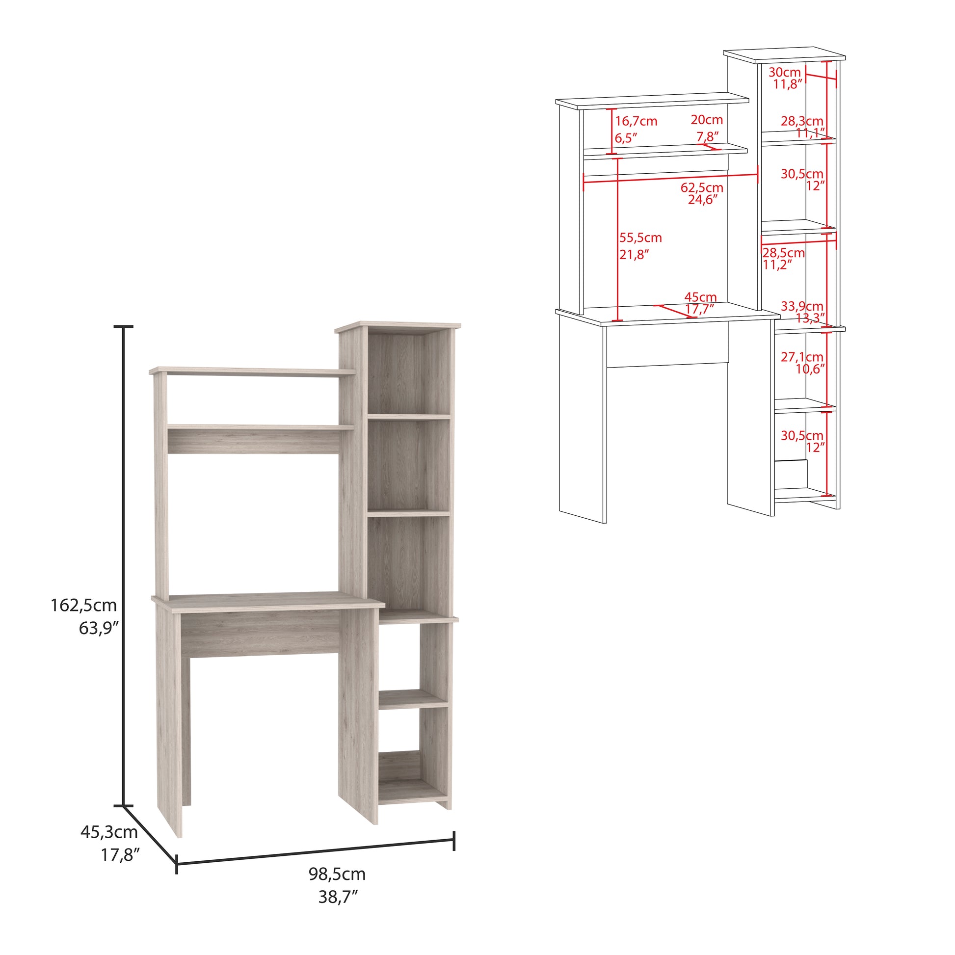 Nashville Writing Desk, Six Shelves Beige Computer Desk Bedroom Modern Freestanding Rectangular Shelves Computer Tables Rectangular Mdf Engineered Wood