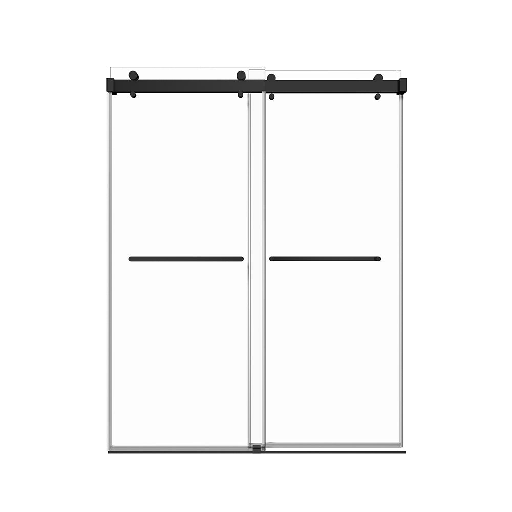 50'' 54'' W X 76'' H Double Sliding Frameless Shower Door With 3 8 Inch 10Mm Clear Glass In Matte Black Matte Black Stainless Steel