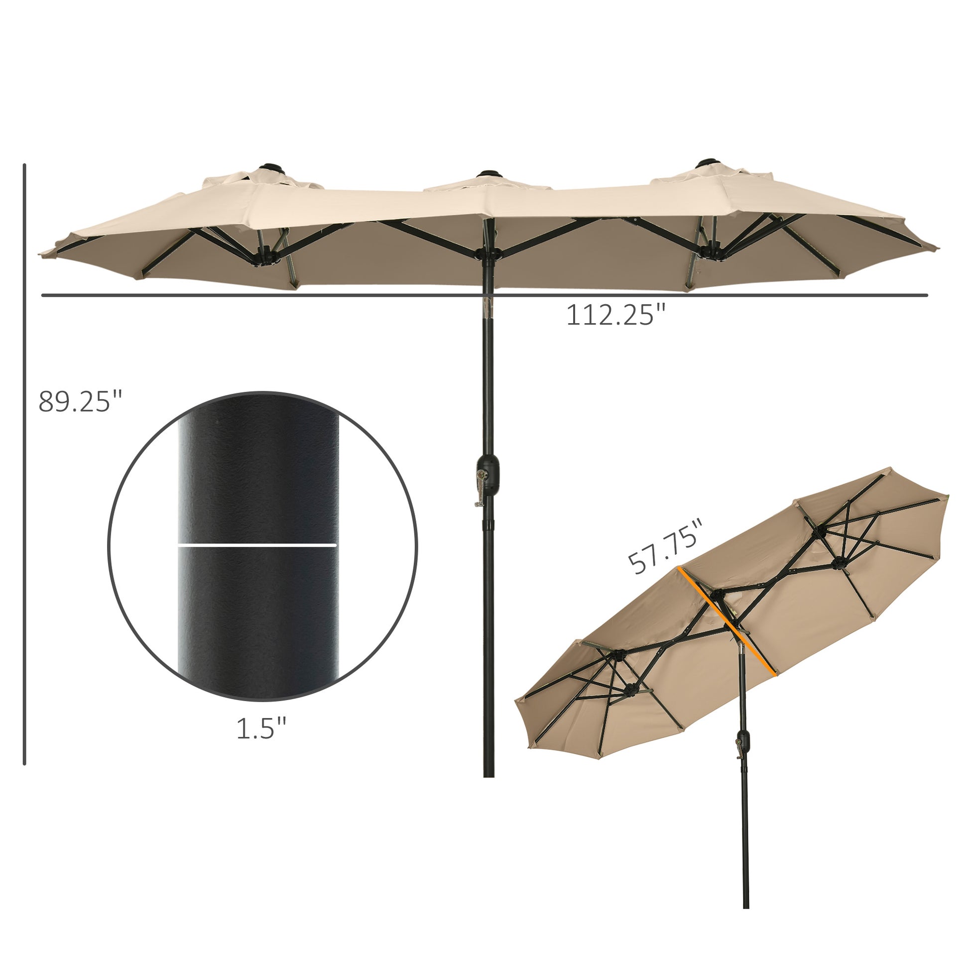 Outsunny Double Sided Patio Umbrella 9.5' Large Outdoor Market Umbrella With Push Button Tilt And Crank, 3 Air Vents And 12 Ribs, For Garden, Deck, Pool, Brown Brown Polyester