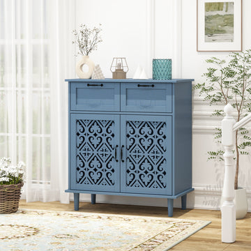 2 Door 2 Drawer Cabinet, American Furniture, Suitable For Bedroom, Living Room, Study Blue Mdf