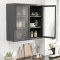 Retro Style Wall Mounted Cabinet Table Top Storage Cabinet With Hazy Glass Doors And 2 Adjustable Shelves For Bathroom Kitchen Living Room Kitchen Hallway Black Outdoor Paint, Waffle Grids Glass Square 3 4 Shelves Powder Coated Black Kitchen Glass Doors