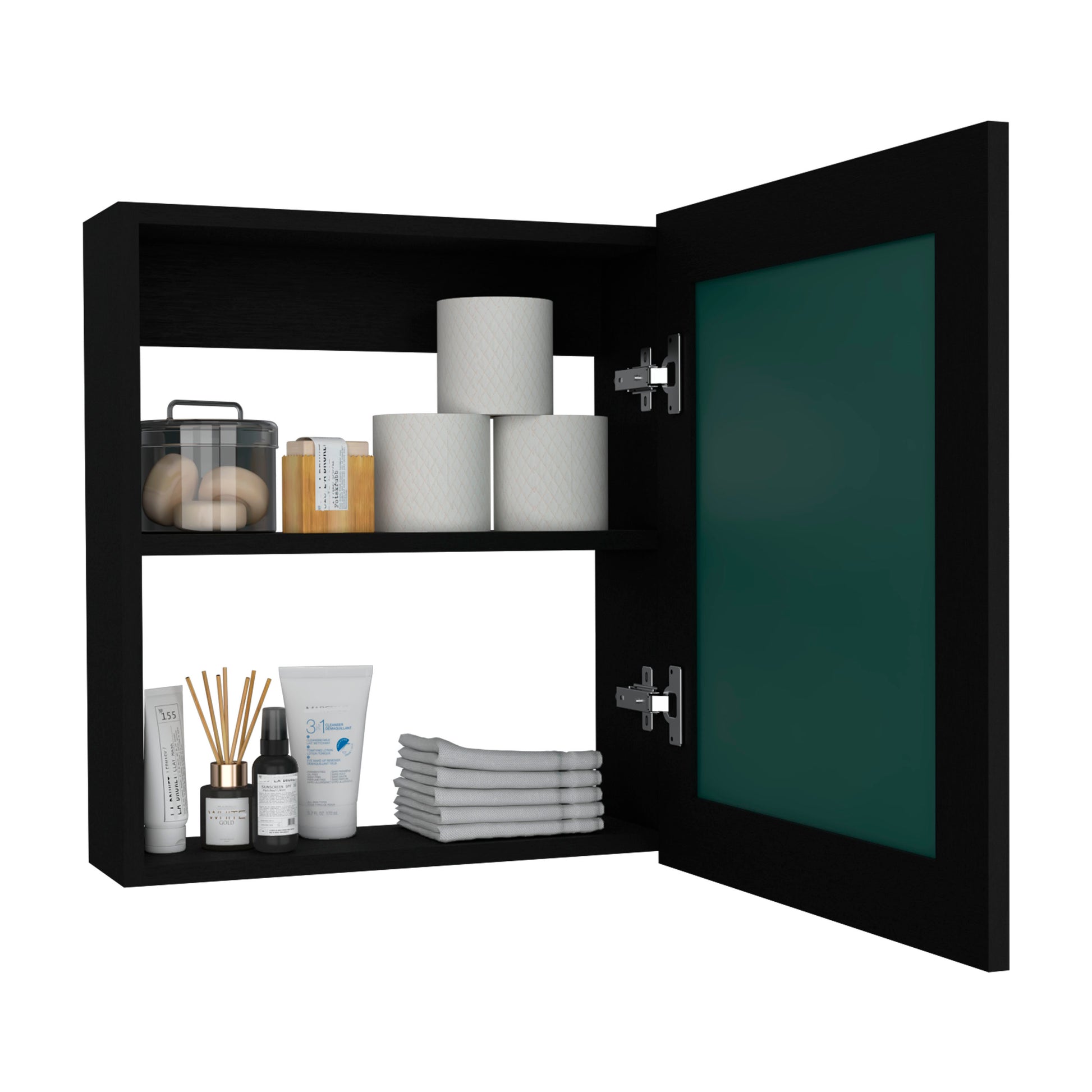 Luma Medicine Cabinet With Mirror Door 20.5" High Cabinet Organizer With Two Interior Shelves For Bathroom, Kitchen, Mudroom Black 1 2 Bathroom Wall Mounted Modern Particle Board