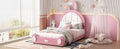 Twin Size Upholstered Platform Bed With Rabbit Shaped Headboard, Pink Box Spring Not Required Twin Pink White Wood Bedroom Bed Frame Faux Leather Upholstered