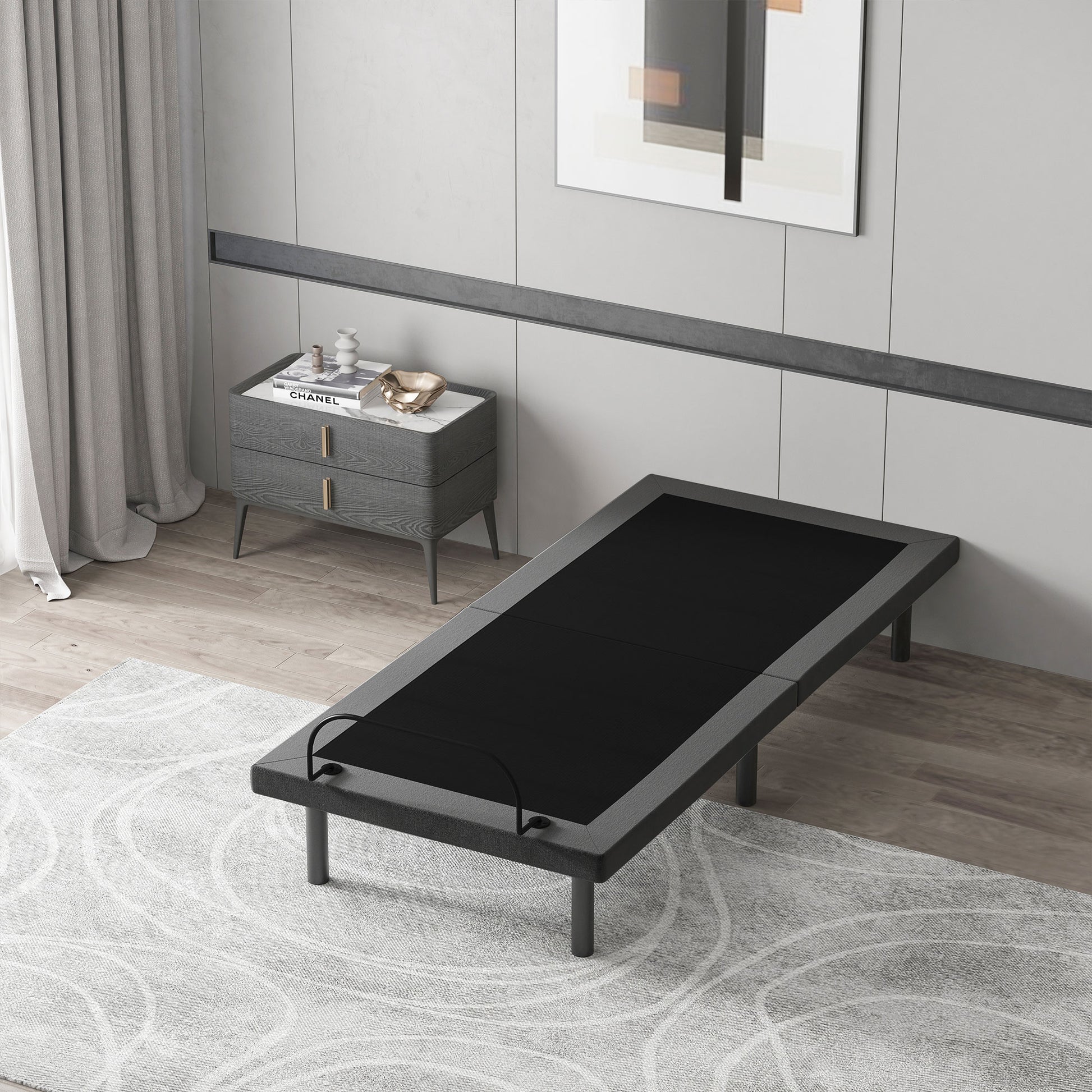 Homcom Twin Xl Adjustable Bed Frame, Ergonomic Zero Gravity Power Bed Base With Head And Foot Incline, Memory, And Wireless Remote, Gray Black Grey Steel