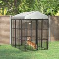 Pawhut 6' X 4' Dog Kennel, Outdoor Dog Playpen Run With Waterproof, Uv Resistant Canopy, Heavy Duty Chain Link For Medium And Large Dogs Black Steel