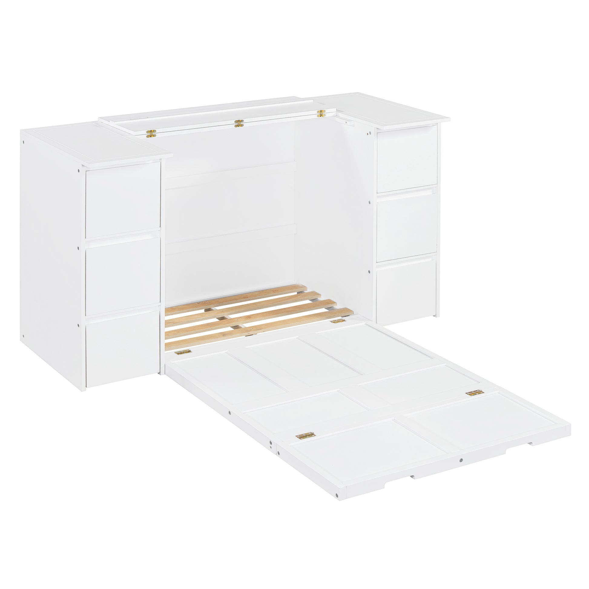 Twin Size Murphy Bed With Drawers, Cabinets And Usb Ports,White Twin White Mdf Lvl