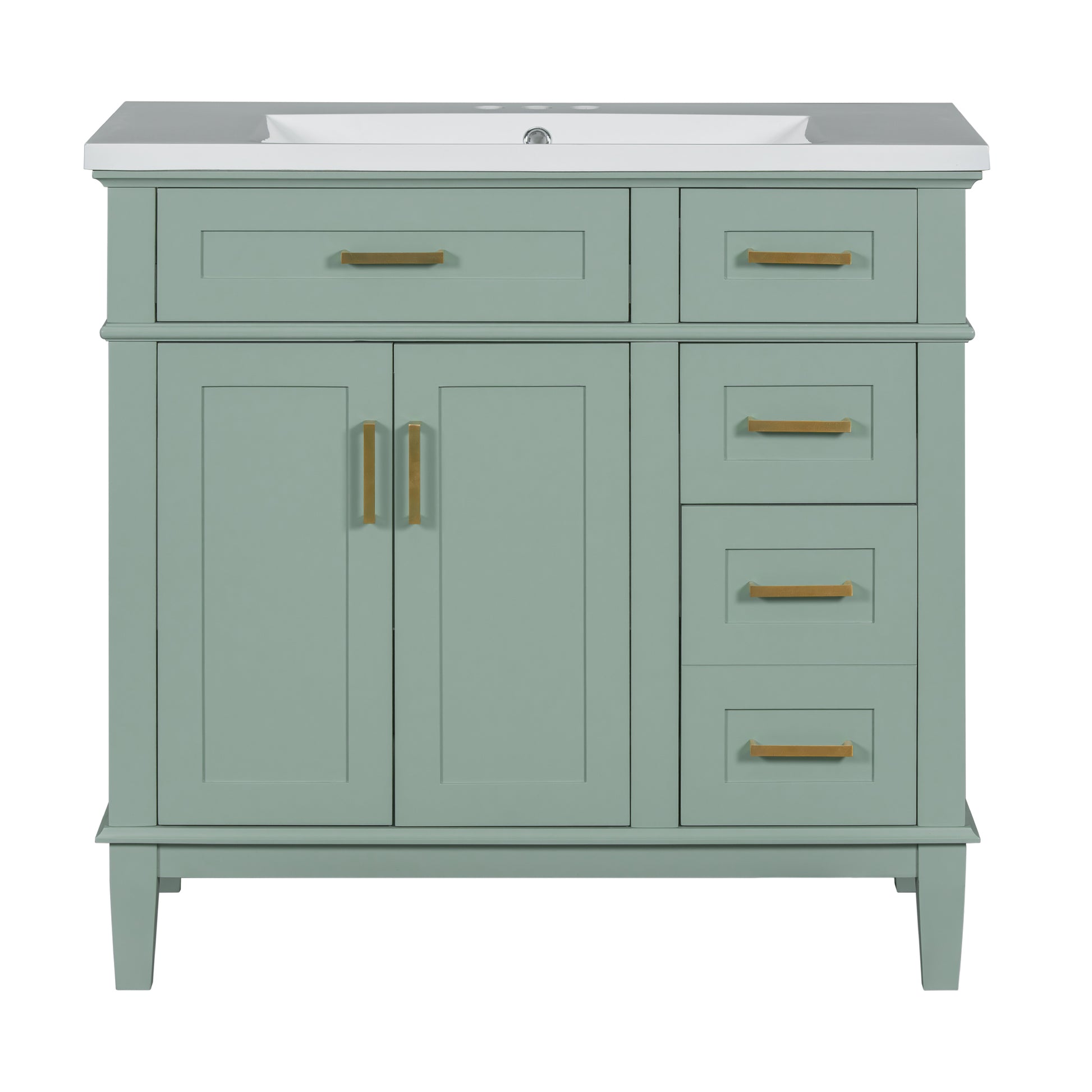 36 Inch Bathroom Vanity With Resin Sink, Modern Bathroom Cabinet In Green, Featuring Two Soft Close Doors And Four Drawers Green Bathroom Solid Wood Mdf Resin