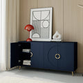 Modern Lacquered 4 Door Wooden Cabinet Sideboard Buffet Server Cabinet Storage Cabinet, For Living Room, Entryway, Hallway, Office, Kitchen And Dining Room, Navy Blue Lacquered Navy Blue Adjustable Shelves Engineered Wood