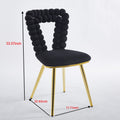 Modern Chair Set Of 2 With Golden Color Iron Tube Legs, Black Soft Cushions And Comfortable Backrest, Suitable For Dining Room, Living Room, Cafe,Hairball Back Gold Black Fabric