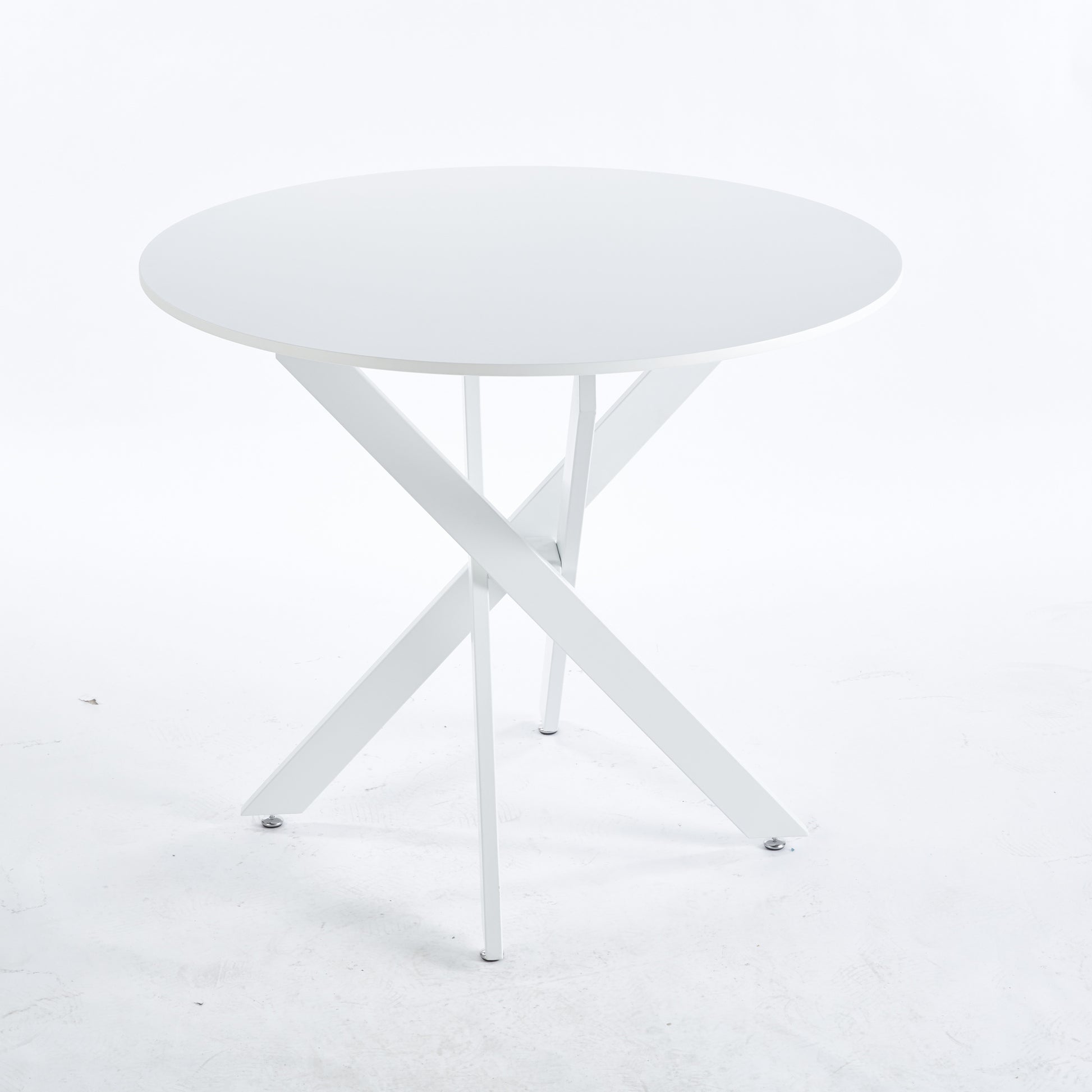 Dining Table With Cross Metal Leg And Mdf Top,Modern Space Saving Kitchen Table For Living Room,White Legs,Round Table,90X90X75Cm White Mdf Metal