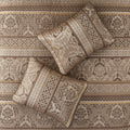 6 Piece Jacquard Quilt Set With Throw Pillows Brown Gold Full Queen Full Brown Gold Cotton