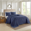 3 Piece Reversible Bedspread Set Navy King Cal King King Navy Polyester