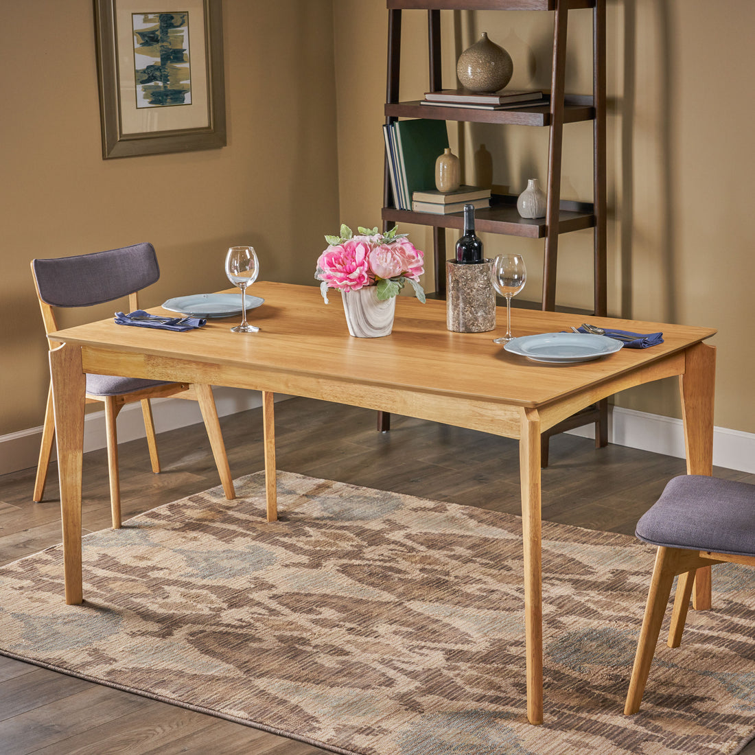 Dining Table, 6 Seater, Rubberwood With Walnut