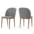 Mid Century Dining Chair Fabric Upholstered Chair Set Of 2 , Grey Light Grey Fabric