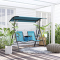 Outsunny 2 Seat Patio Swing Chair, Outdoor Canopy Swing Glider With Pivot Storage Table, Cup Holder, Adjustable Shade, Bungie Seat Suspension And Weather Resistant Steel Frame, Blue Blue Steel