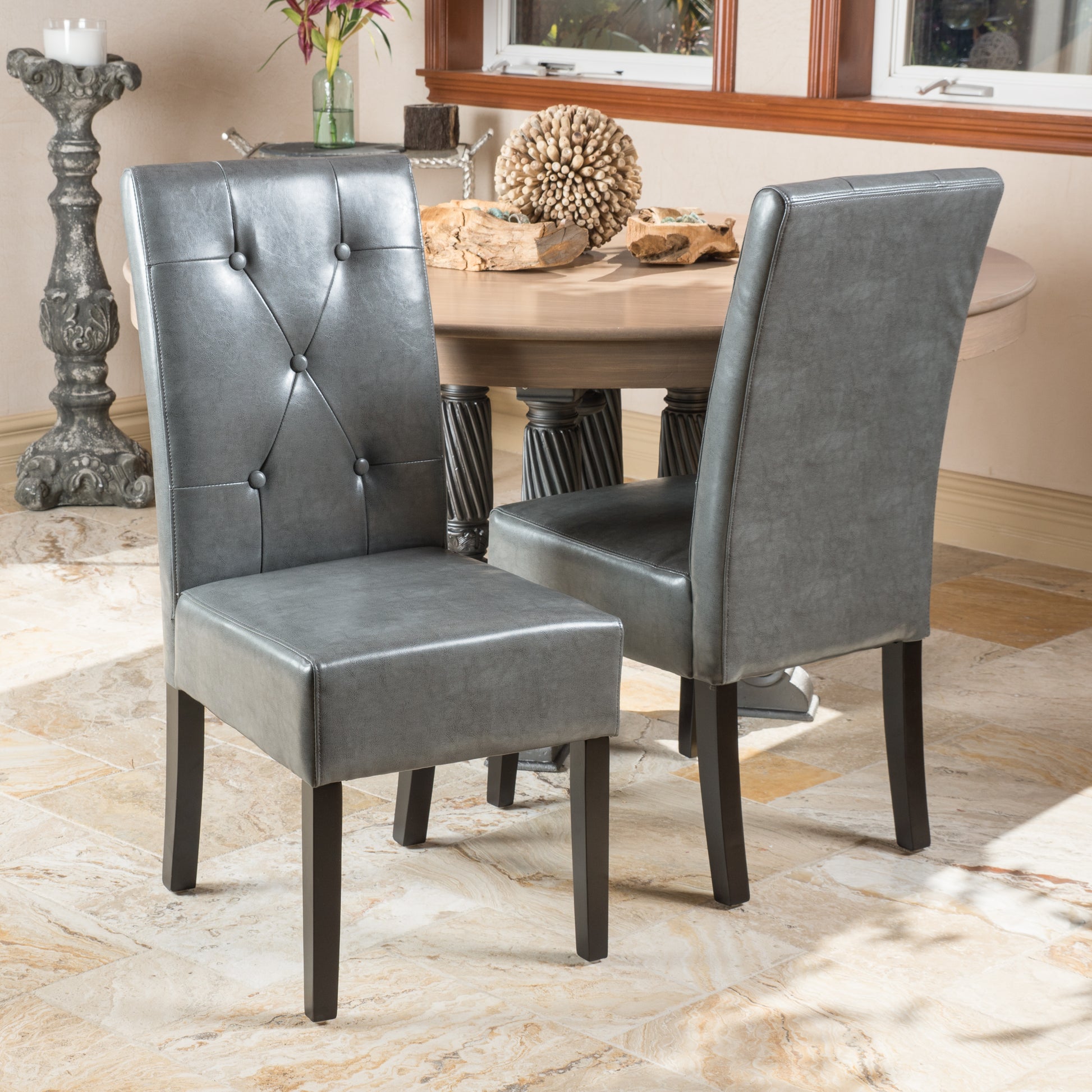 Carter 5 Tuft Kd Dining Chair Set Of 2 Dark Grey Wood Metal