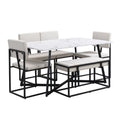 Modern Faux Marble 6 Piece Dining Table Set,60Inch Metal Kitchen Table Set With Upholstered Dining Chairs And Bench, Black Metal Dining Room Bench Seating Rectangular Dining Table With Chair And Bench Metal Wood Black Seats 6 60 Inches Farmhouse Trestle