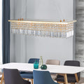 Modern Crystal Chandelier For Dining Room 8 Light Gold Rectangle Raindrop Chandelier Contemporary Rectangular Pendant Light Fixture For Kitchen Island Bar L39.4'' X W9.8'' X H8.7' Bulb Not Included Gold Crystal Iron