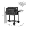 Outsunny Charcoal Bbq Grill, Outdoor Portable Cooker For Camping Or Backyard Picnic With Side Table, Bottom Storage Shelf, Wheels And Handle, Black Black Steel