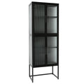 Stylish 4 Door Tempered Glass Cabinet With 4 Glass Doors Adjustable Shelves U Shaped Leg Anti Tip Dust Free Fluted Glass Kitchen Credenza Black Black Tempered Glass Sheet Metal Plastic