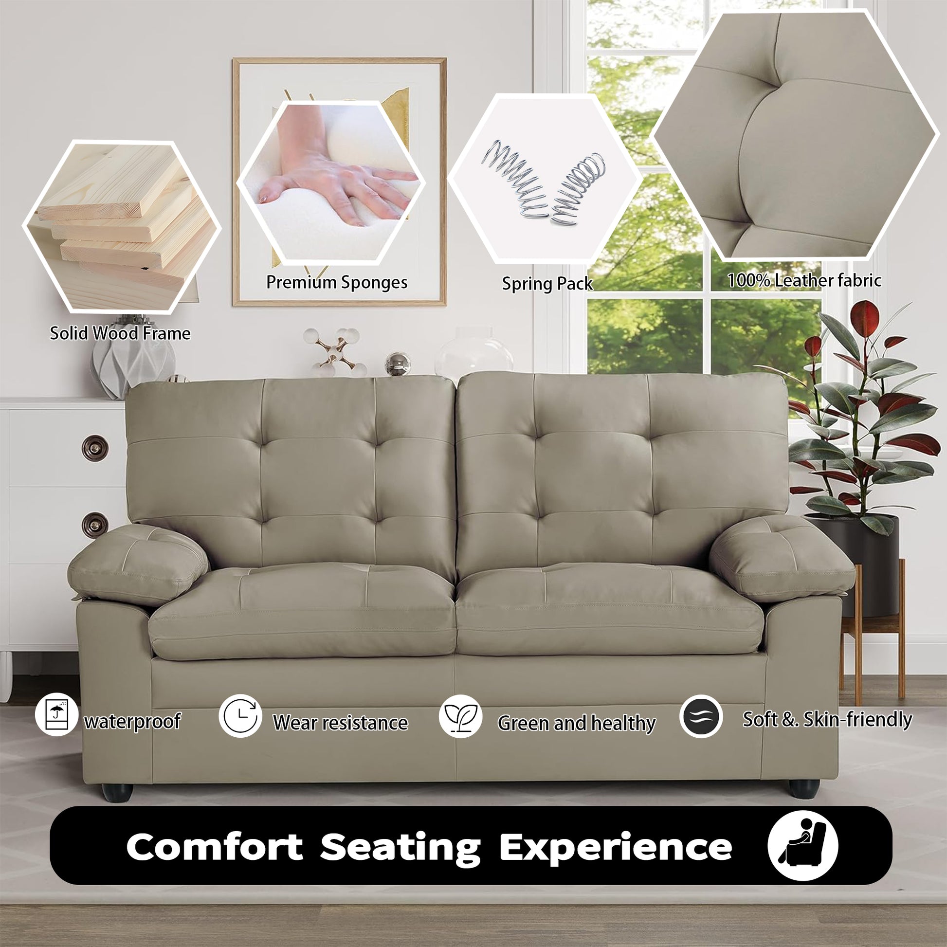 Apartment Beautiful Seat Love, 3 Seat, Grey Faux Leather Grey Pu 3 Seat