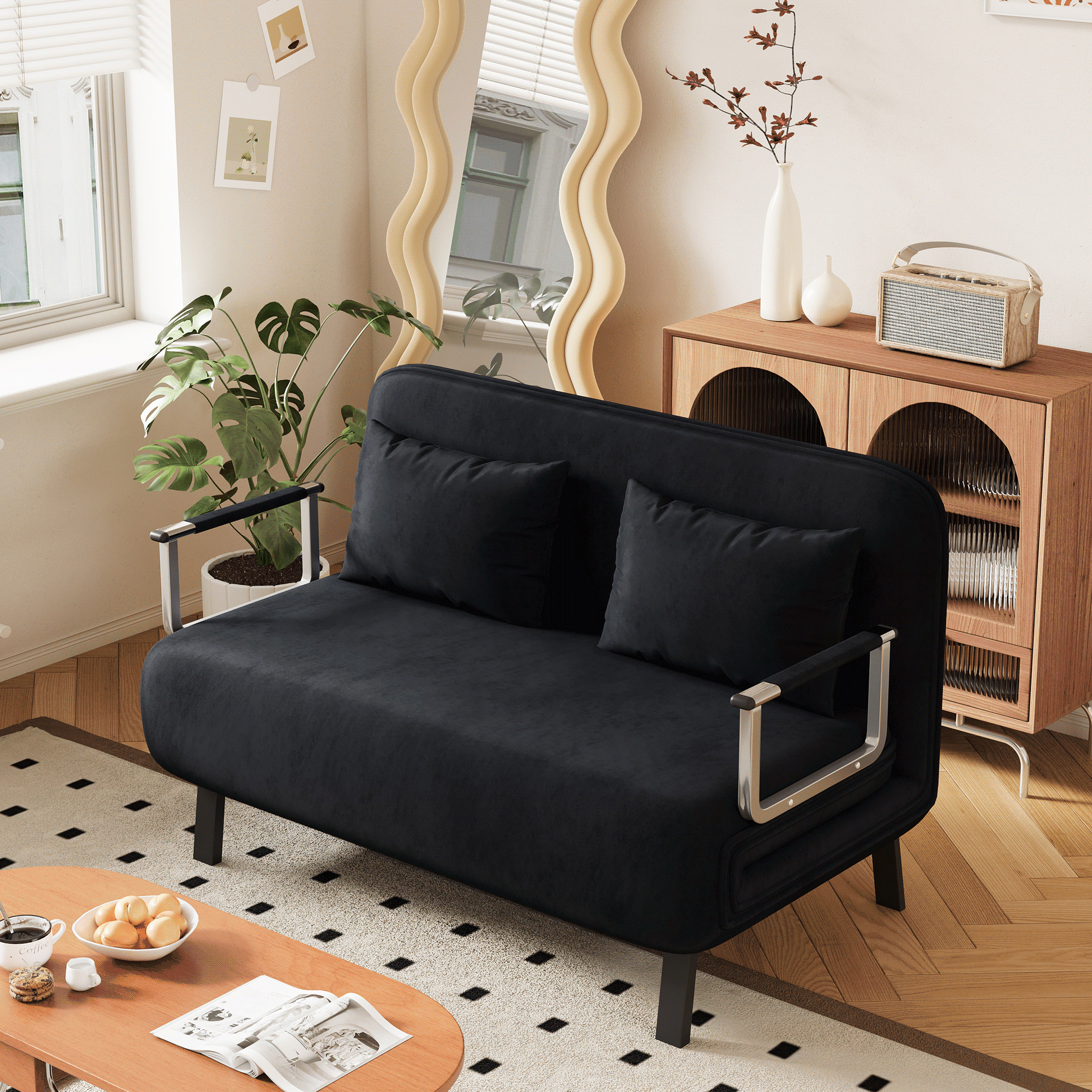 39 Convertible Chair Bed, Tri Fold Sofa Bed With Adjustable Backrest &