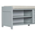 Distressed Shutter Storage Bench With Acacia Veneer For Retro Charm For Living Room, Entryway Grey Grey Mdf