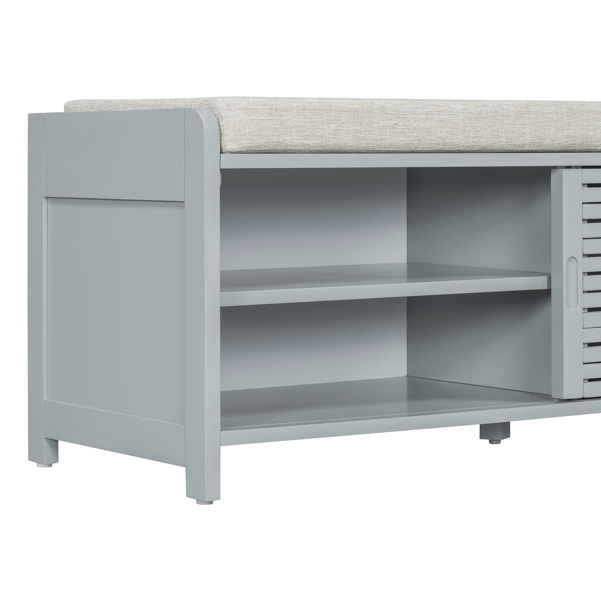 Distressed Shutter Storage Bench With Acacia Veneer For Retro Charm For Living Room, Entryway Grey Grey Mdf