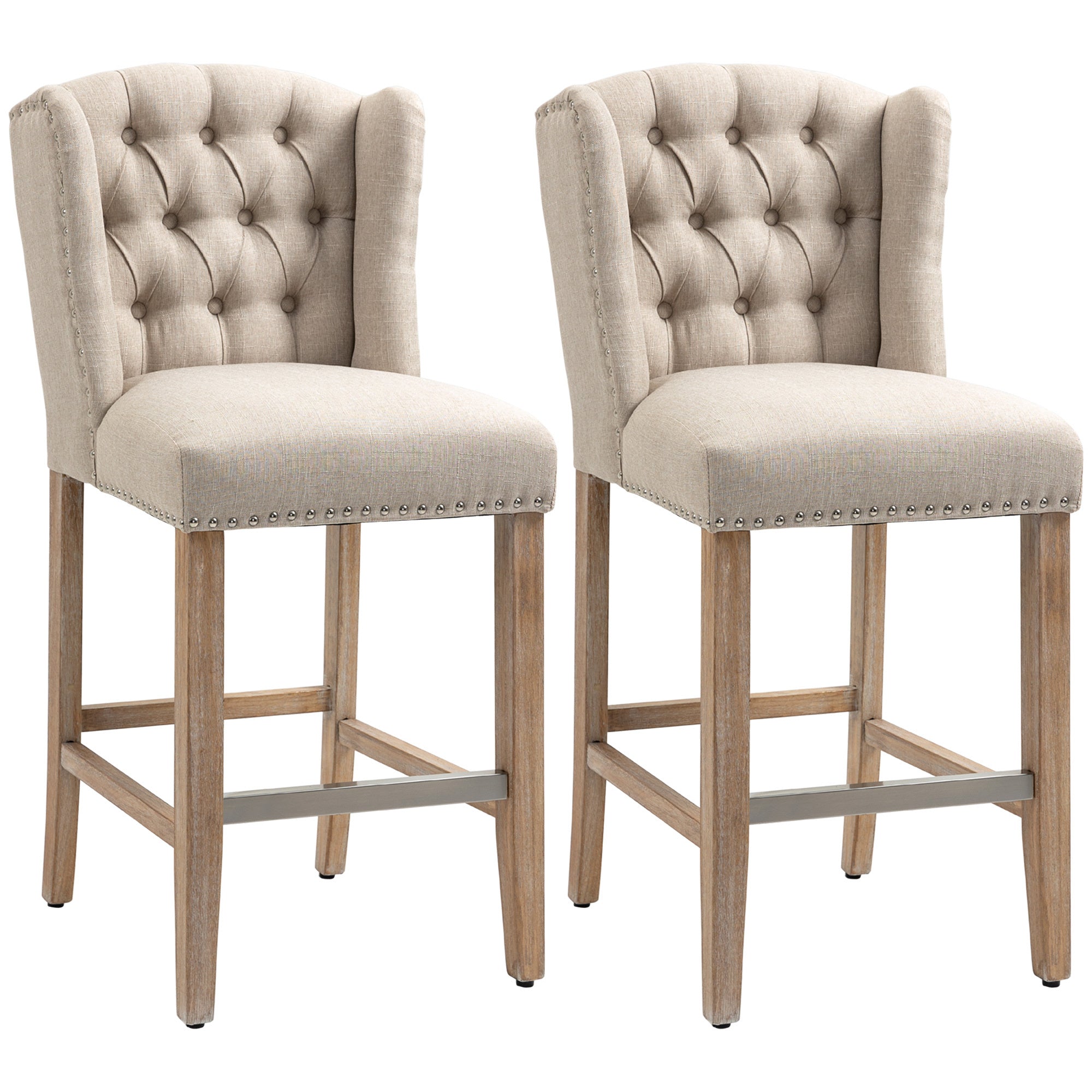 Homcom Counter Height Bar Stools Set Of 2 With Wood Legs, Beige Beige Polyester