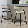 Set Of 2, 26'' Counter Height Bar Stools Pu Cover Kitchen Island Counter Bar Stool With Black Powder Coating Base And Footrest Beige Cushion Metal Beige Kitchen Foam Modern Bar Stools Open Back 1 Foam Pu