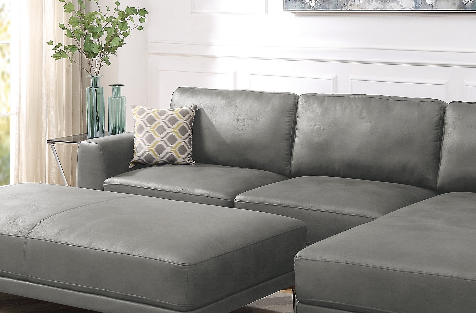 Left Facing Sofa, Right Facing Chaise Sectional Set Antique Grey Sleek Modern 2Pc Sectional W Pillows Antique Gray Faux Leather Primary Living Space Cushion Back Classic,Contemporary,Modern L Shaped Pine Metal 5 Seat