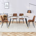 Table And Chair Set,Imitation Marble Texture Rock Board Table Top, Black Metal Table Legs, Stable And Beautiful. Modern Simple Dining Table, Comfortable Seating. Brown White Seats 4 Metal